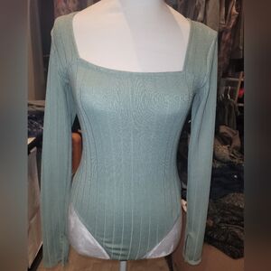 Forever 21 Ribbed Square Neck Bodysuit-Mint Size Medium